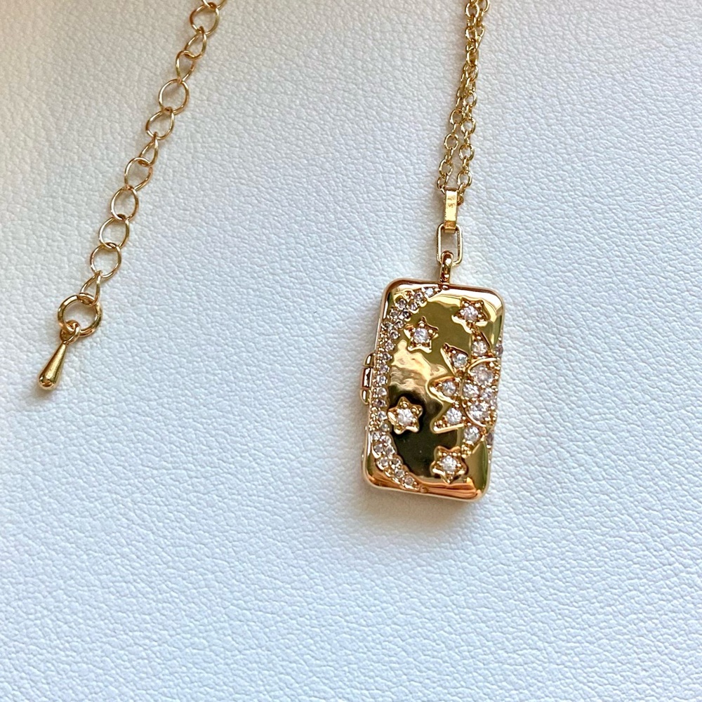 Gold Sun and moon Crystal Locket Necklace